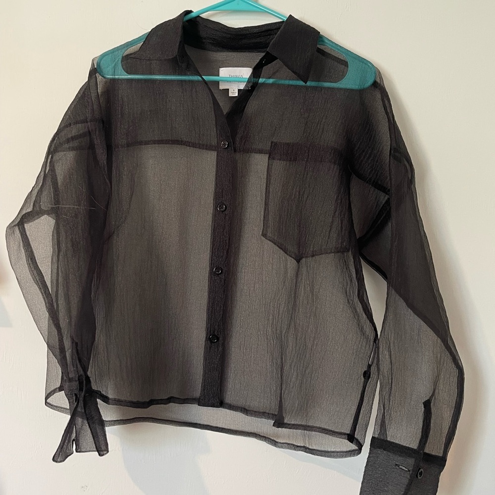 Things Between Sheer Black Button Down Blouse Siz… - image 1